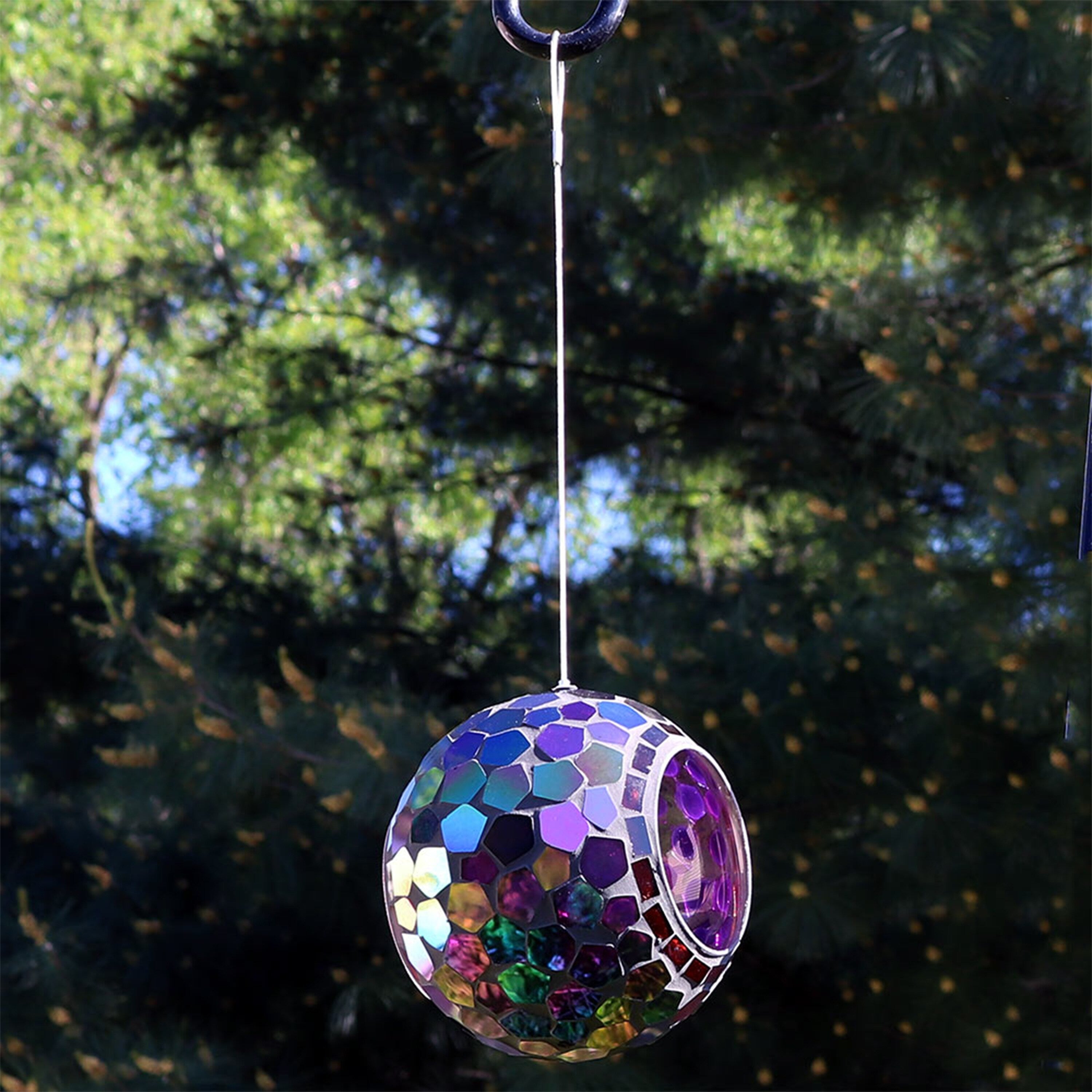 Sunnydaze Outdoor Round Glass Mosaic Hanging Outdoor Bird Feeder 6 Inch