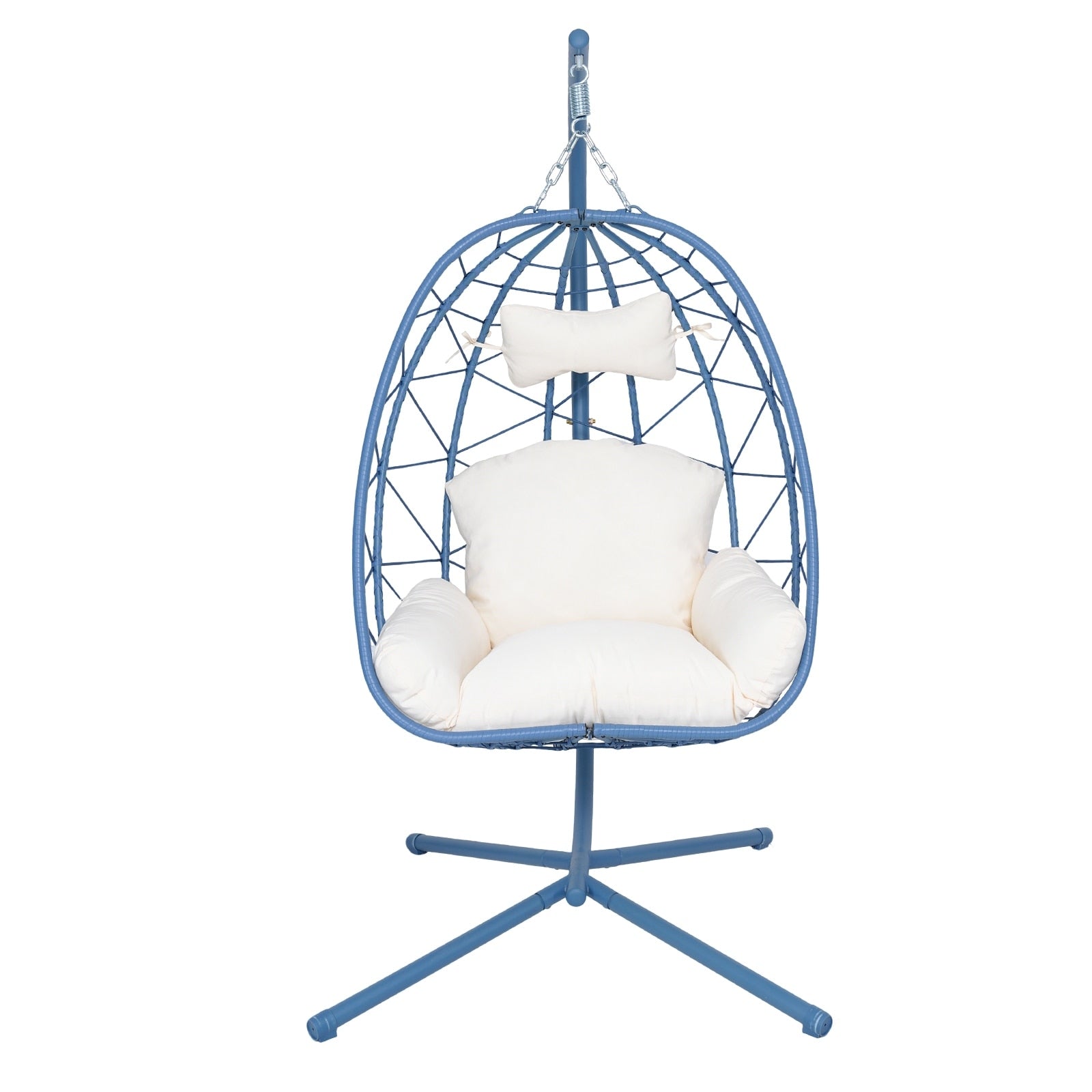 Hanging Egg Chair With Stand Indoor Outdoor Pe Wicker Swing Hammock Chair With Washable Cushion For Patio Bedroom Balcony Garden