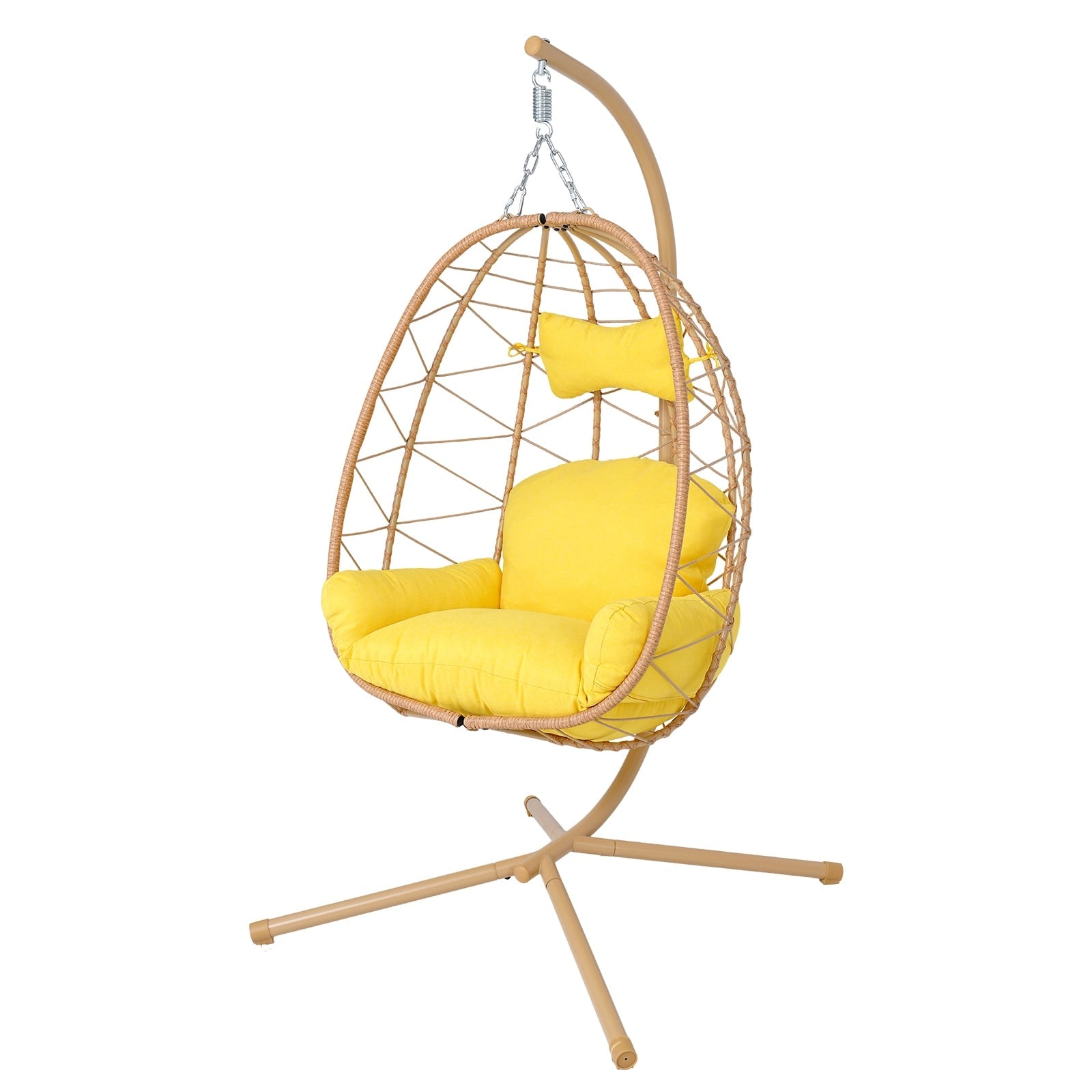 Hanging Egg Chair With Stand Indoor Outdoor Pe Wicker Swing Hammock Chair With Washable Cushion For Patio Bedroom Balcony Garden