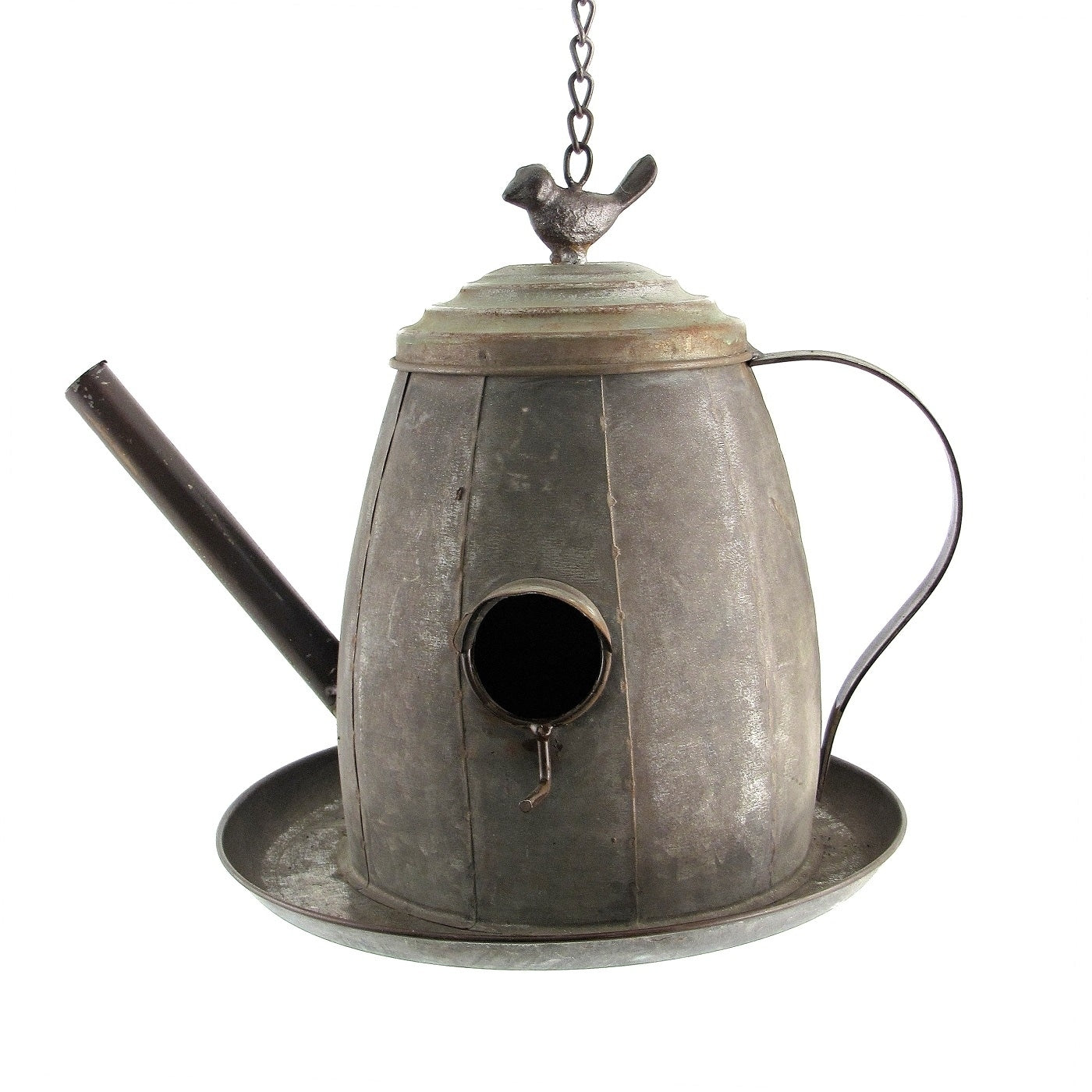 Hanging Galvanized Teapot Birdhouse Feeder Fat Kettle