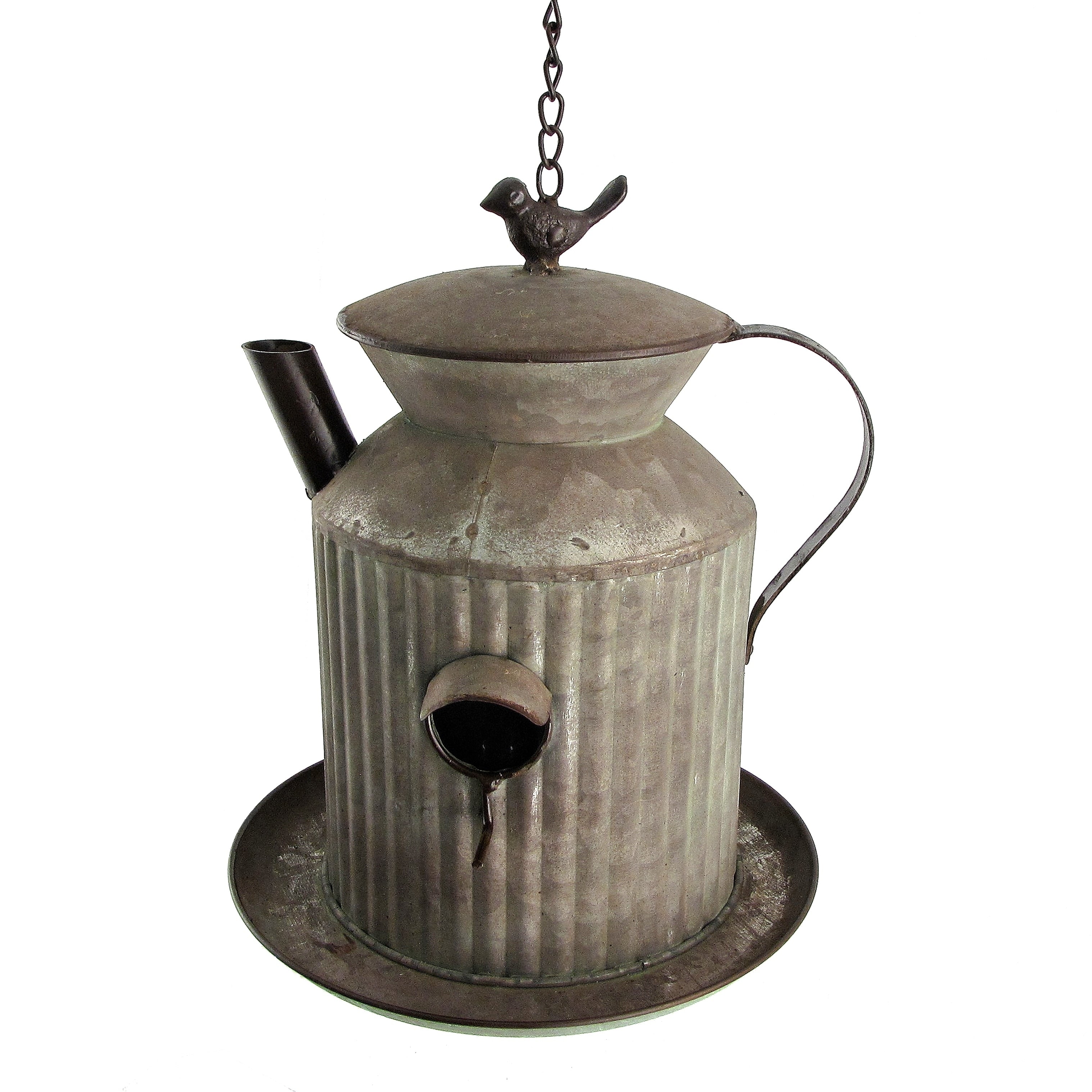 Hanging Galvanized Teapot Birdhouse Feeder Oil Can