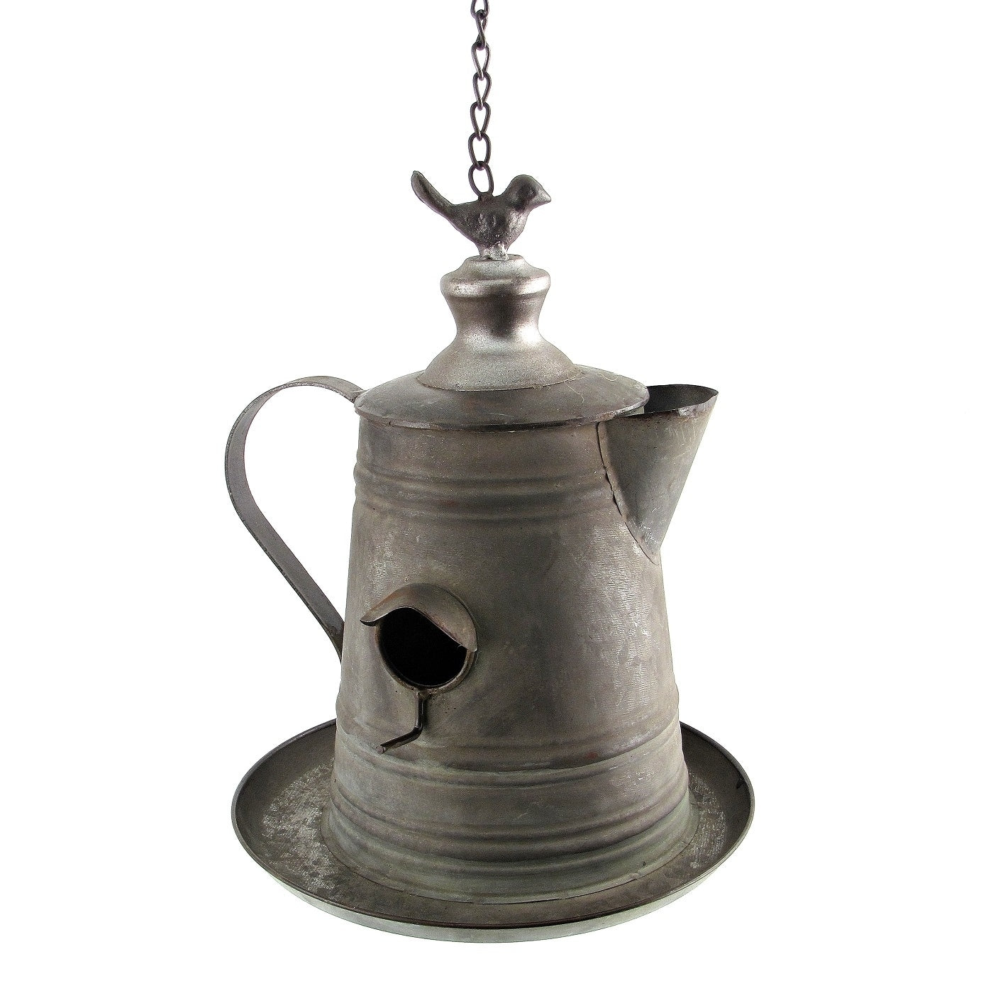 Hanging Galvanized Teapot Birdhouse Feeder Tea Kettle