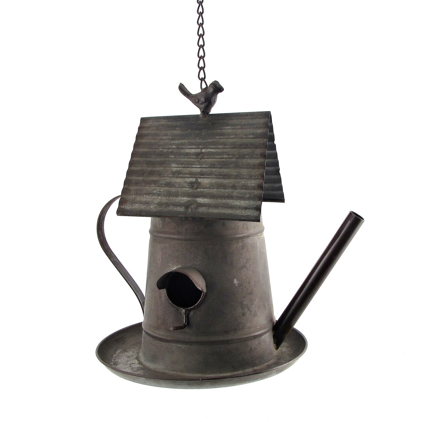 Hanging Galvanized Teapot Birdhouse Feeder House Kettle
