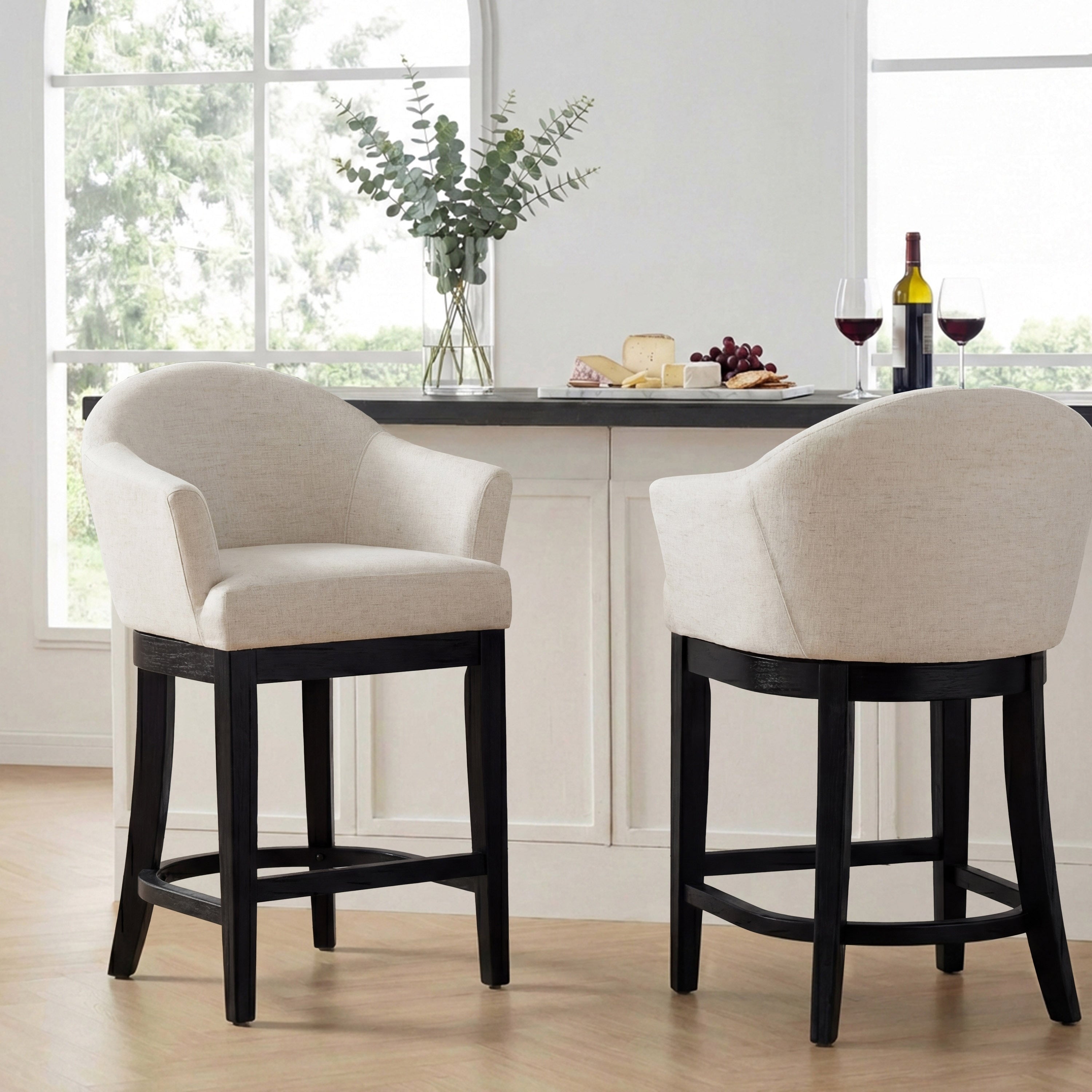 Hannah Black Bar Stool With Ivory Upholstered Seat And Curved Back