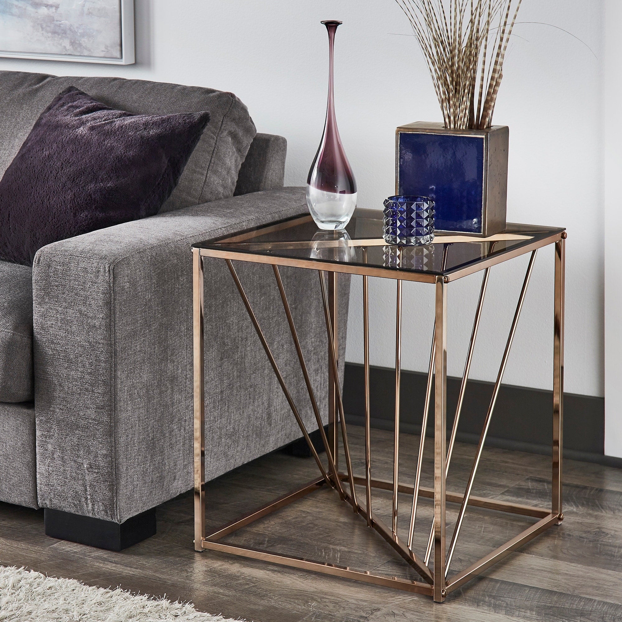 Hannah Square Metal And Glass Top End Table By Inspire Q Bold