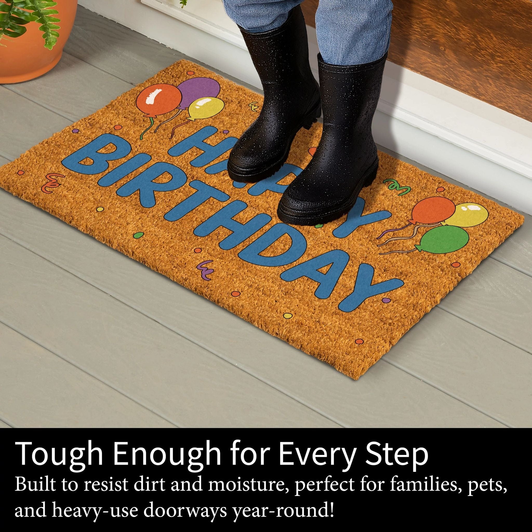 Happy Birthday Party Cake Coir Door Mat 30 X 18 30 X 18