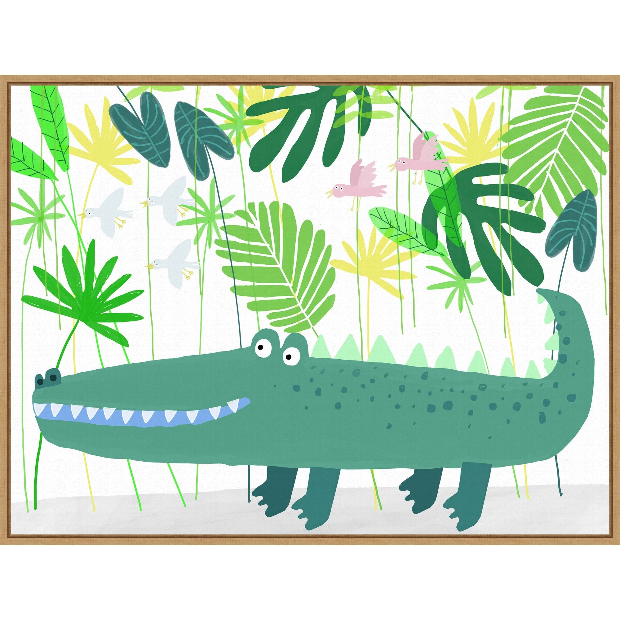 Happy Crocodile In The Jungle By Carla Daly Framed Canvas Wall Art Print