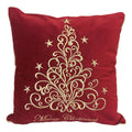 Happy Holidays Fancy Gold Embroidered Velvet Feather Or Poly Filled Throw Pillow