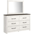 Hara 2Pc Dresser And Mirror Set 6 Drawers Farmhouse Dark Gray And White