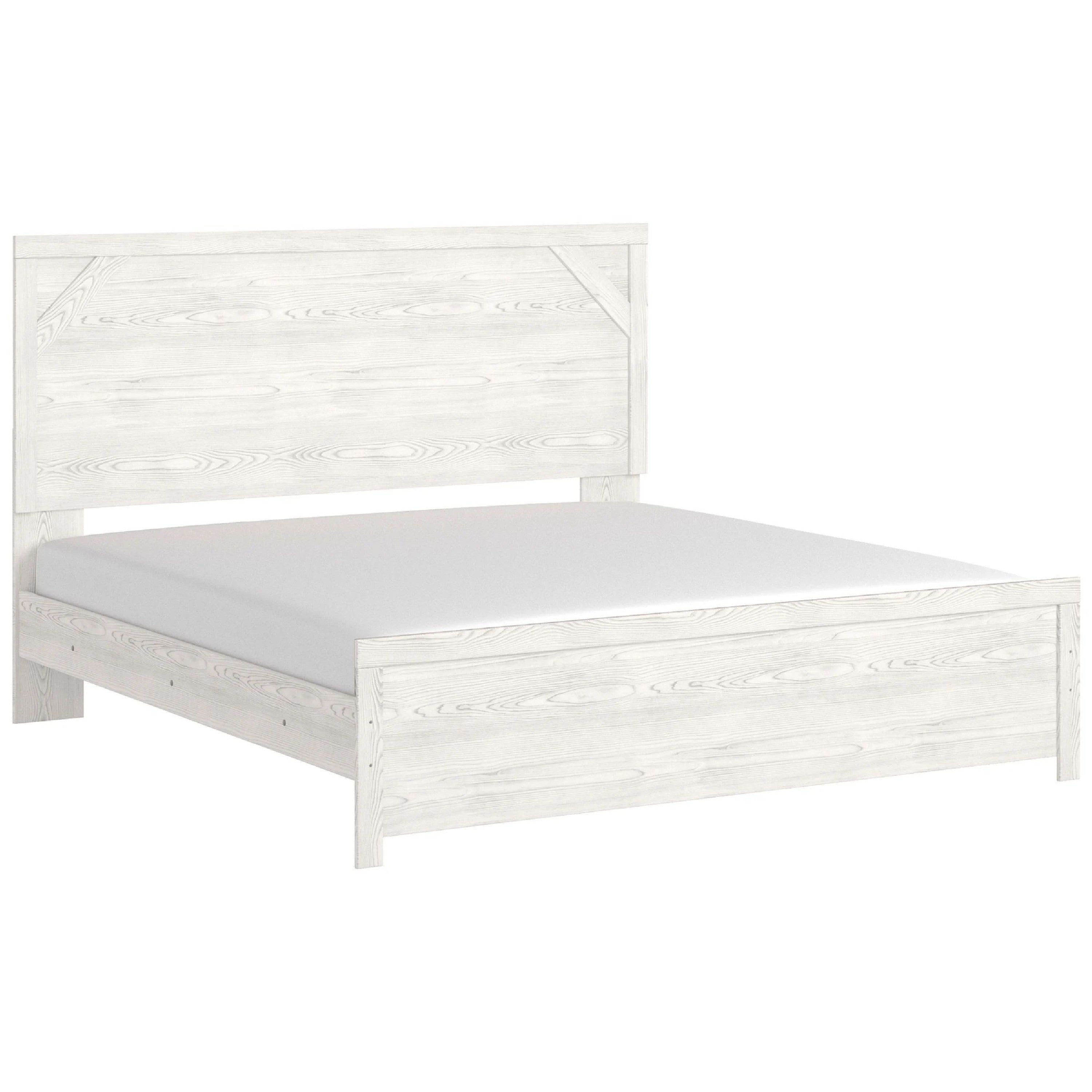 Hara King Panel Bed With Cross Brace Accents Farmhouse Gray White Wood