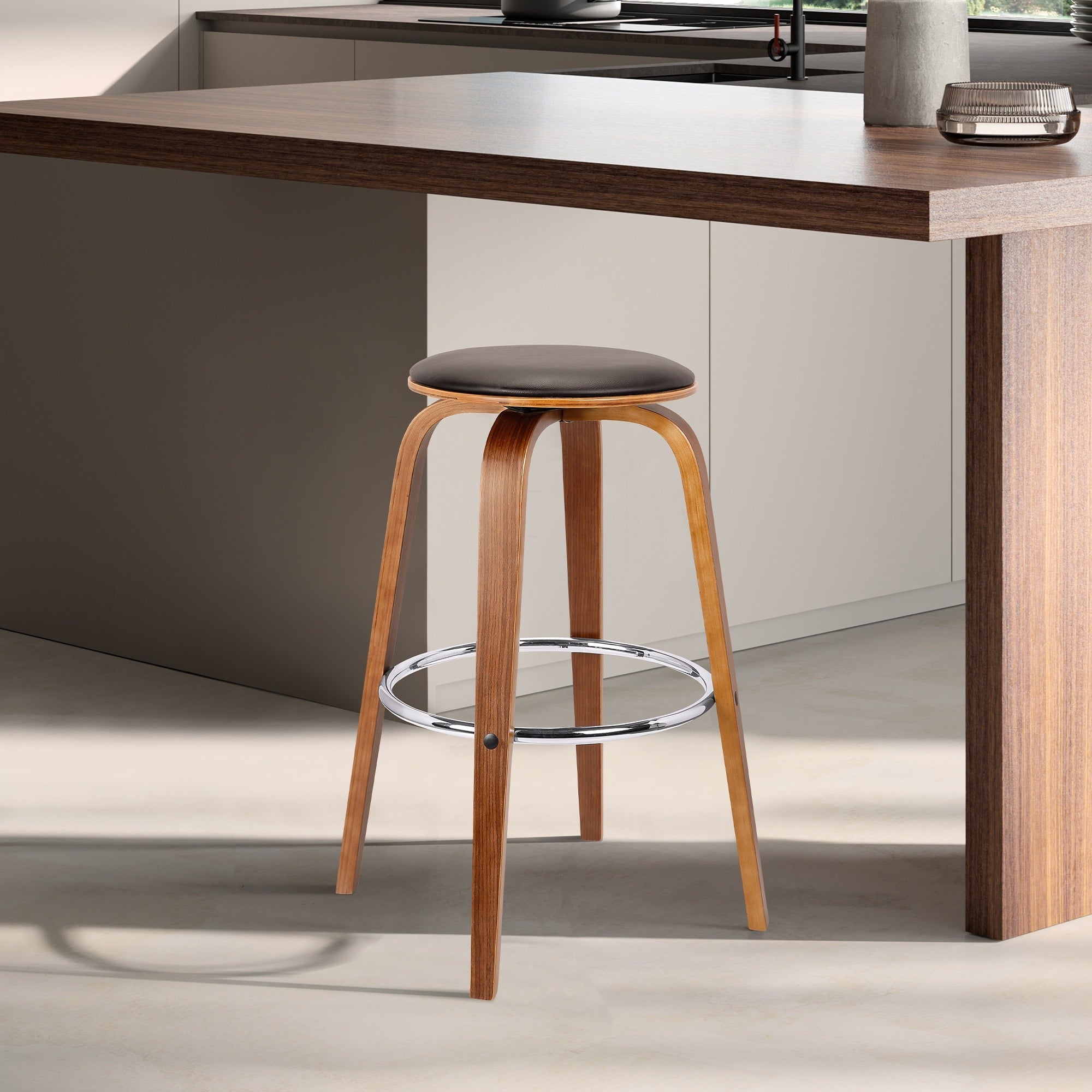 Armen Living Harbor 26 Mid Century Swivel Counter Height Backless Barstool