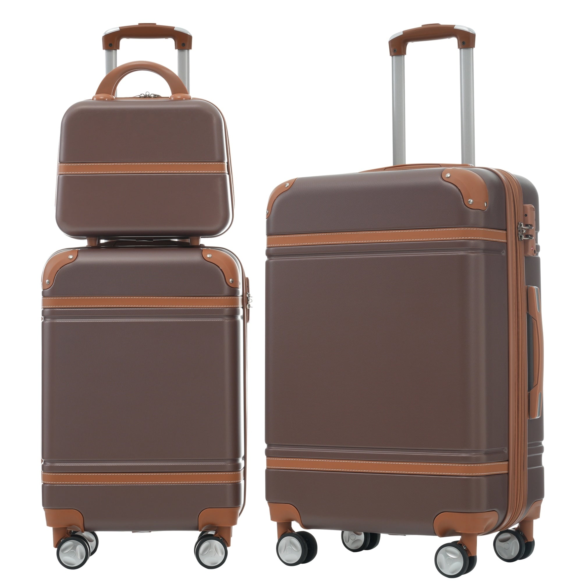 Hardshell Luggage Sets 3 Pieces 20 24 Luggages And Cosmetic Case Spinner Suitcase With Tsa Lock Lightweight Brown