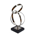 Haren Small Sculpture Silver Steel Intertwined Rings Black Marble 15 Inch