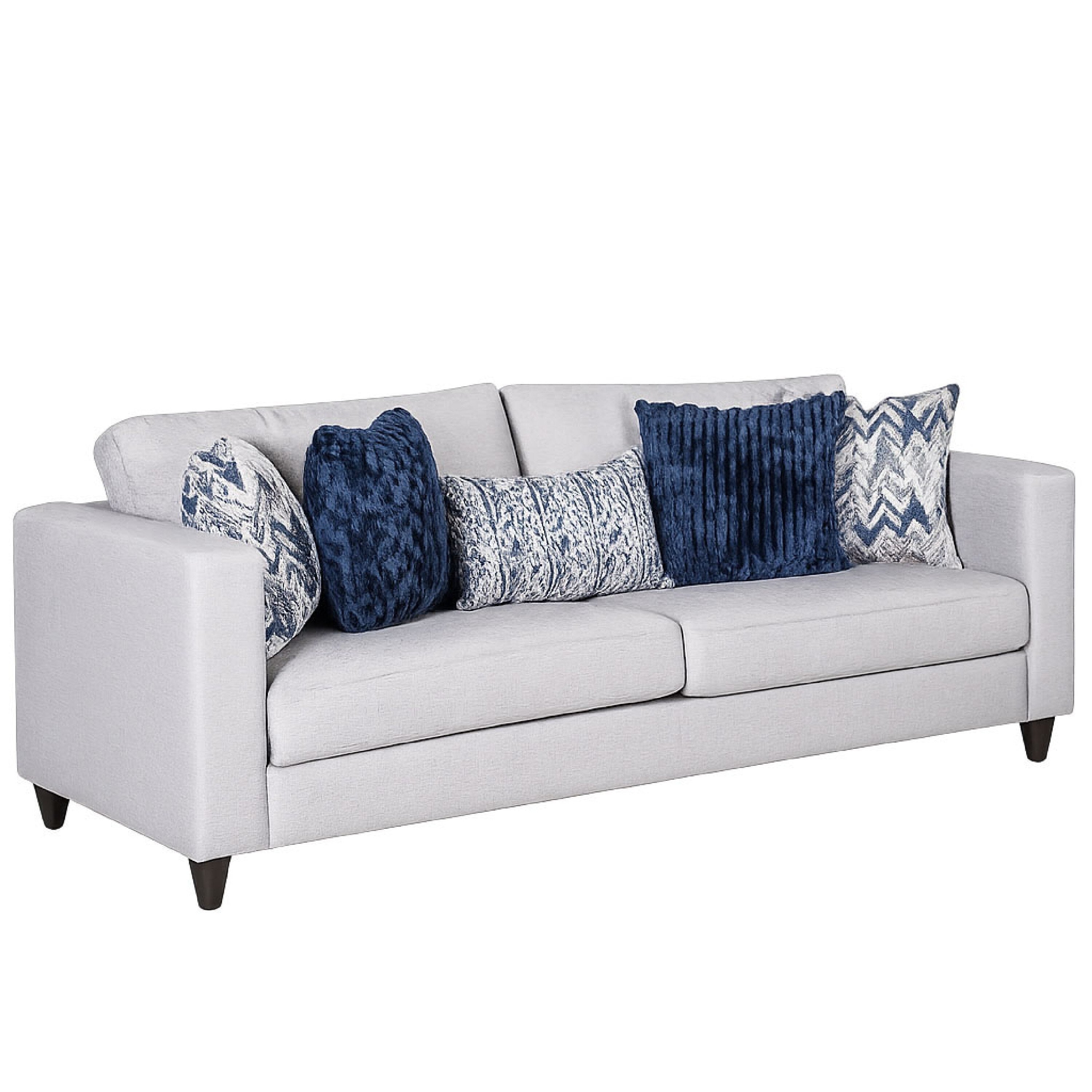 Harie Sofa 5 Throw Pillows Light Gray Chenille Black Wood 87 Inch
