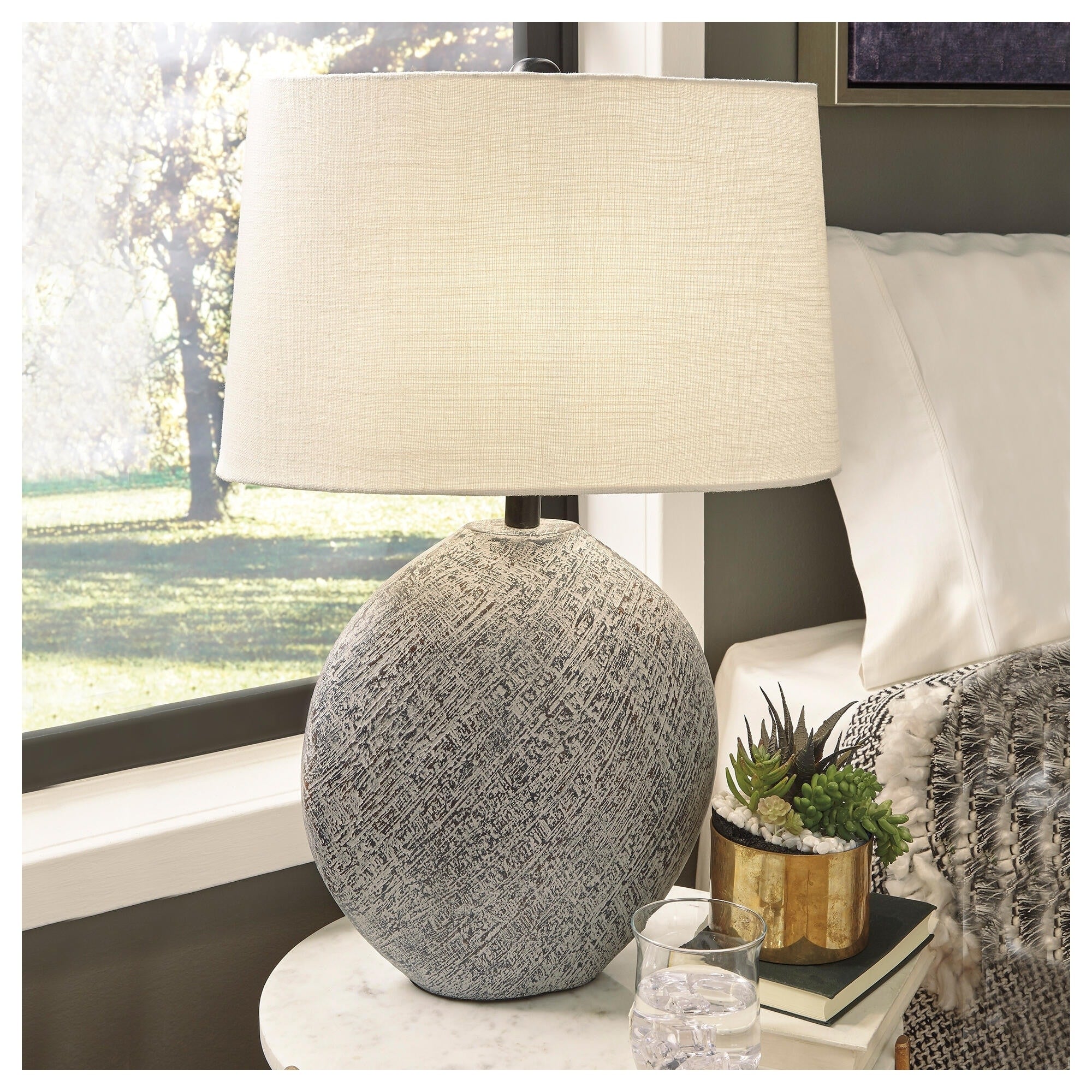 Harif Casual Beige Paper Table Lamp 18 W X 10 D X 26 H