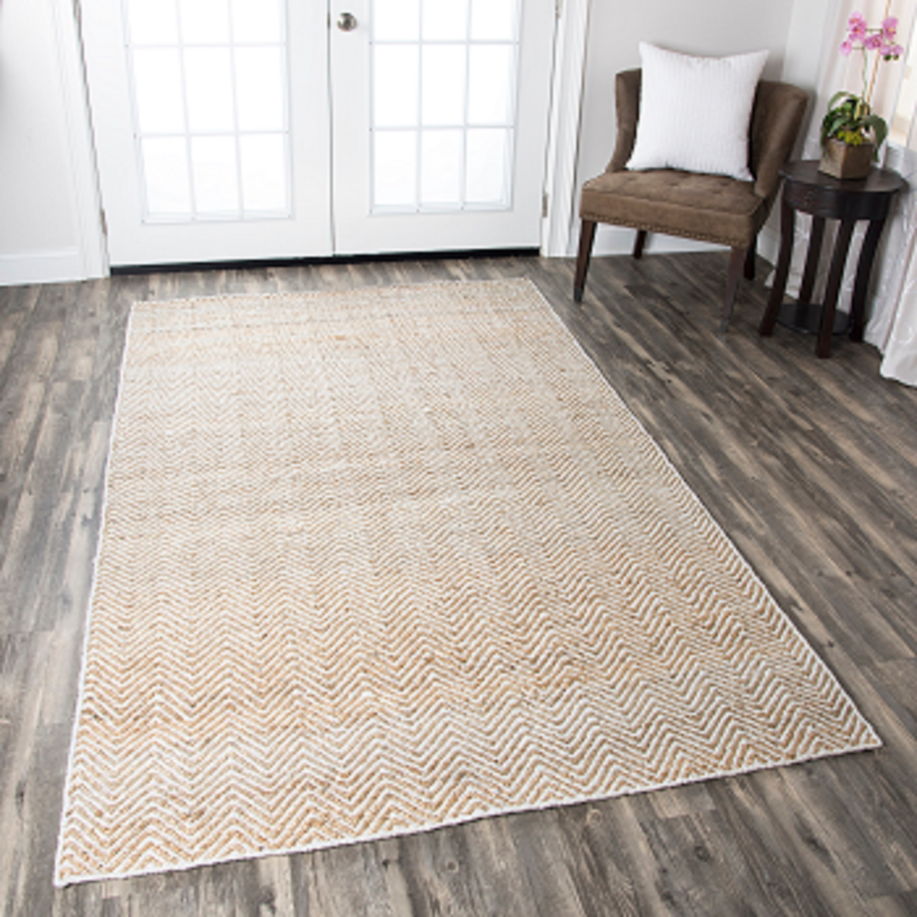 Hand Knotted Solid Jute Blue Natural Rug 8 X 10