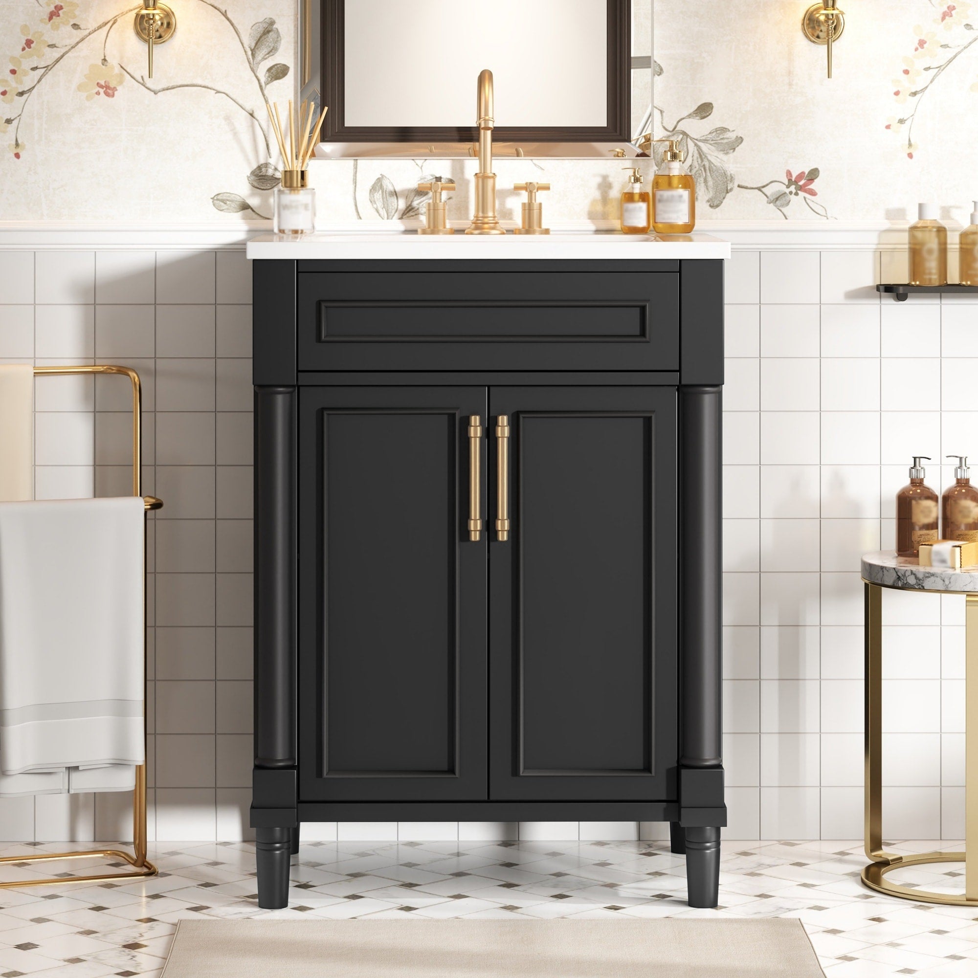 Harlow 24 Modern Bathroom Vanity With Integrated Half Moon Ceramic Sink Adjustable Shelf By Gdfstudio