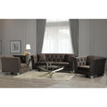 Harlow Modern Chocolate Brown Velvet Tufted Nailhead Sofa And Two Chairs