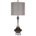 Harp Finial Arlington 1 Light Charcoal Table Lamp With Crystal Base Grey Hardback Fabric Shade