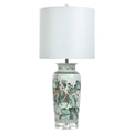 Harp Finial Chinoiserie Garden Vase Lamp Multicolor White Shade