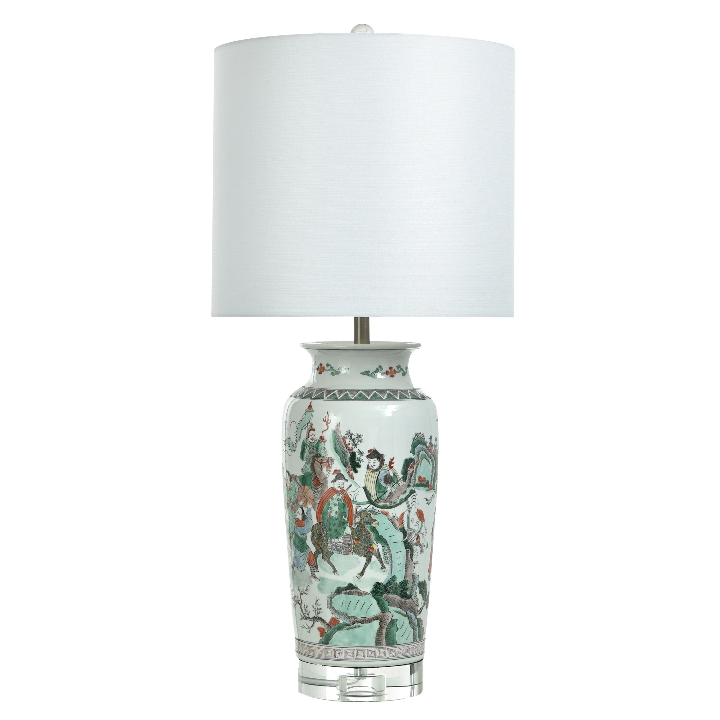 Harp Finial Chinoiserie Garden Vase Lamp Multicolor White Shade
