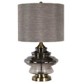 Harp Finial Kimball 1 Light Antique Soft Brass Table Lamp Grey Hardback Fabric Shade