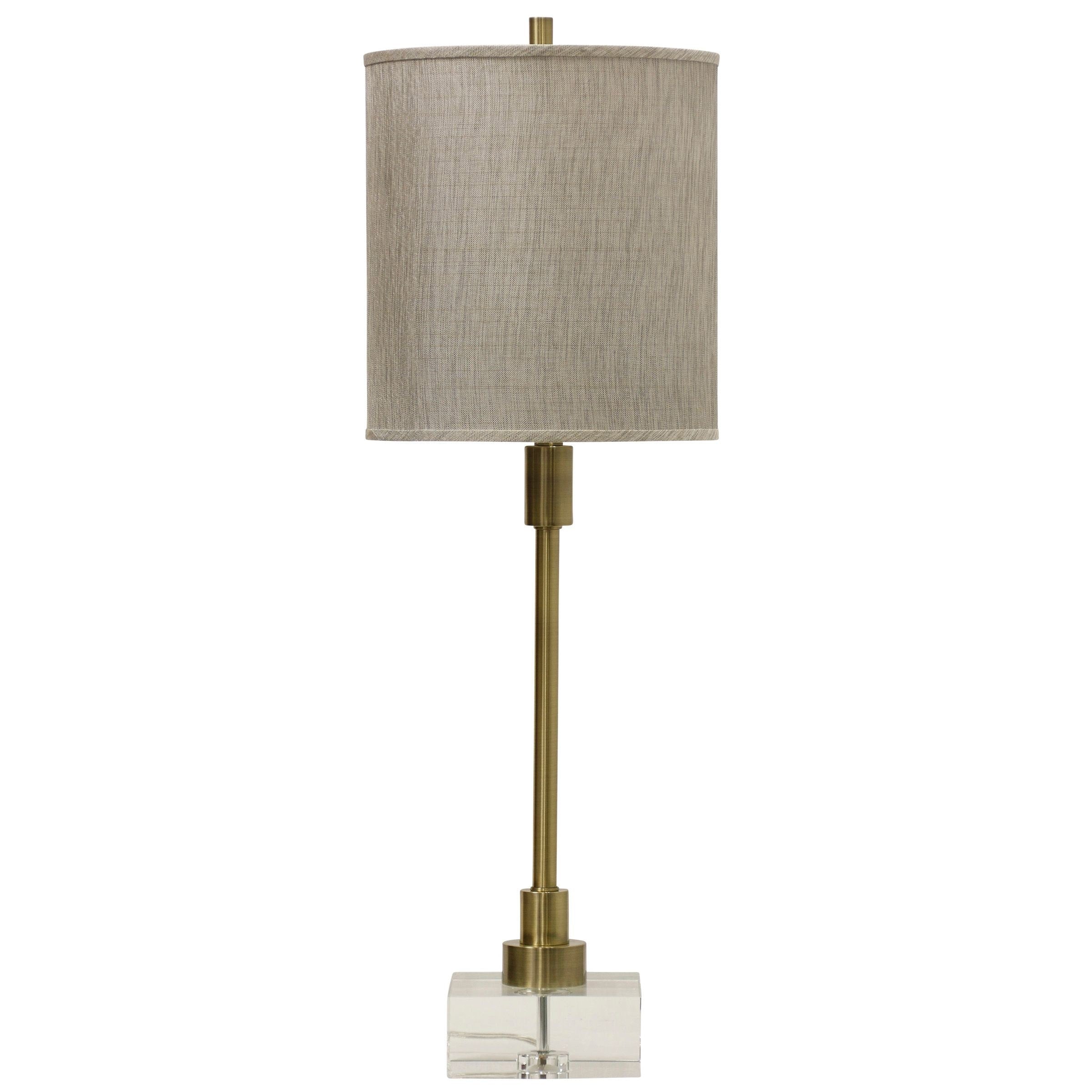 Harp Finial Lenox 1 Light Gold Plating Table Lamp With Crystal Base Taupe Hardback Fabric Shade