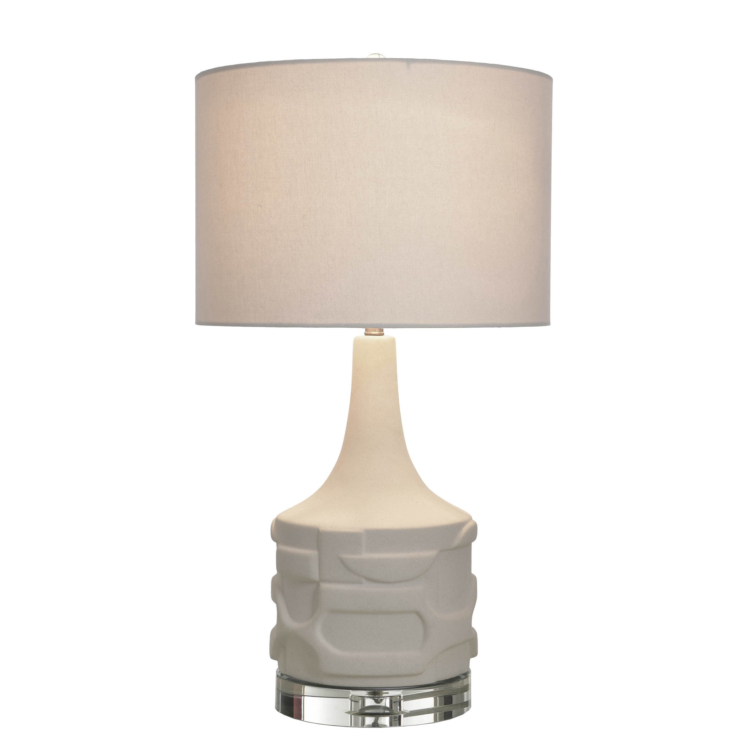 Harp Finial Relief Porcelain Table Lamp Matte White Ivory Shade