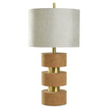 Harp Finial Strata Cork Table Lamp Brown Brass Light Grey Shade