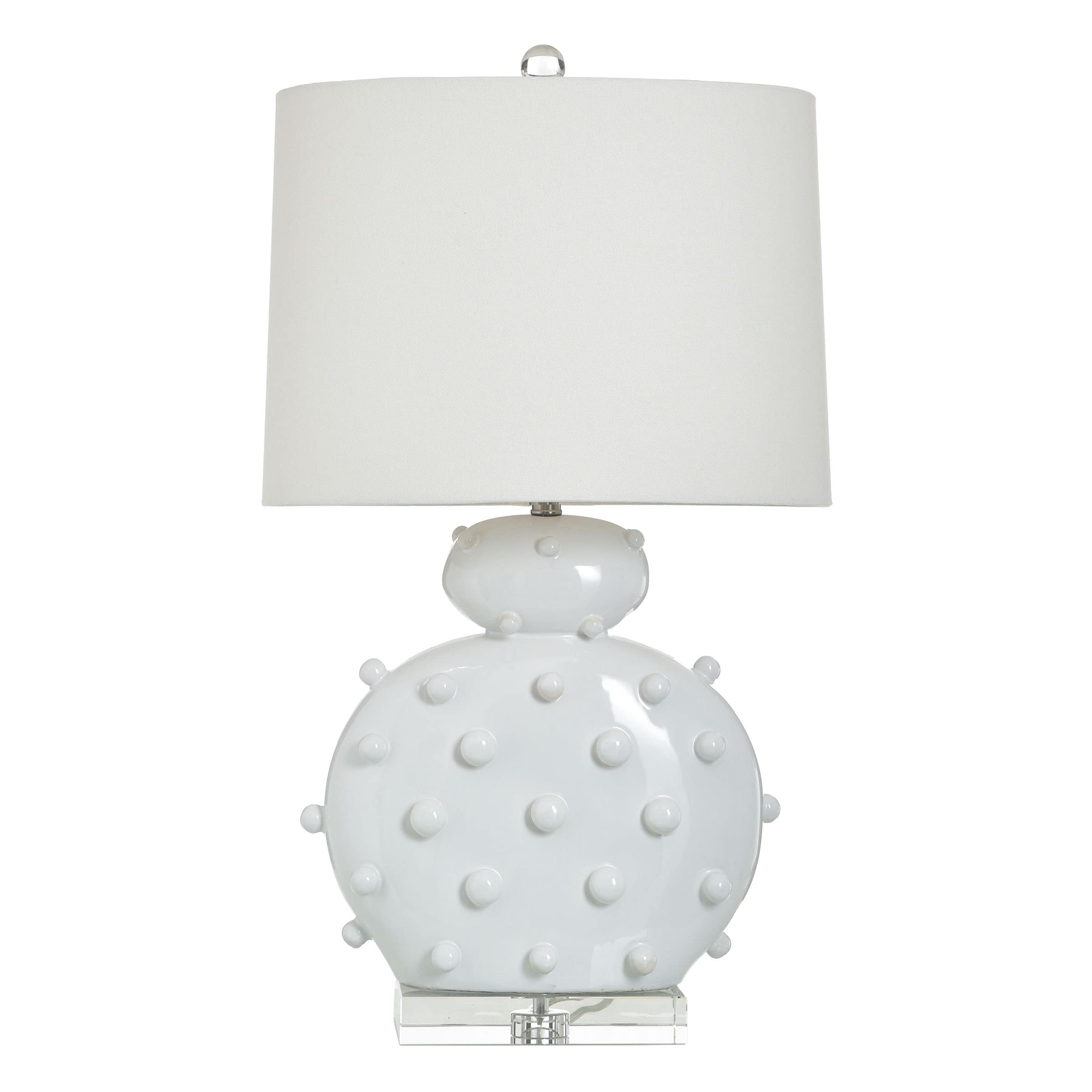 Harp Finial Studded Porcelain Orb Lamp Glossy White Ivory Shade