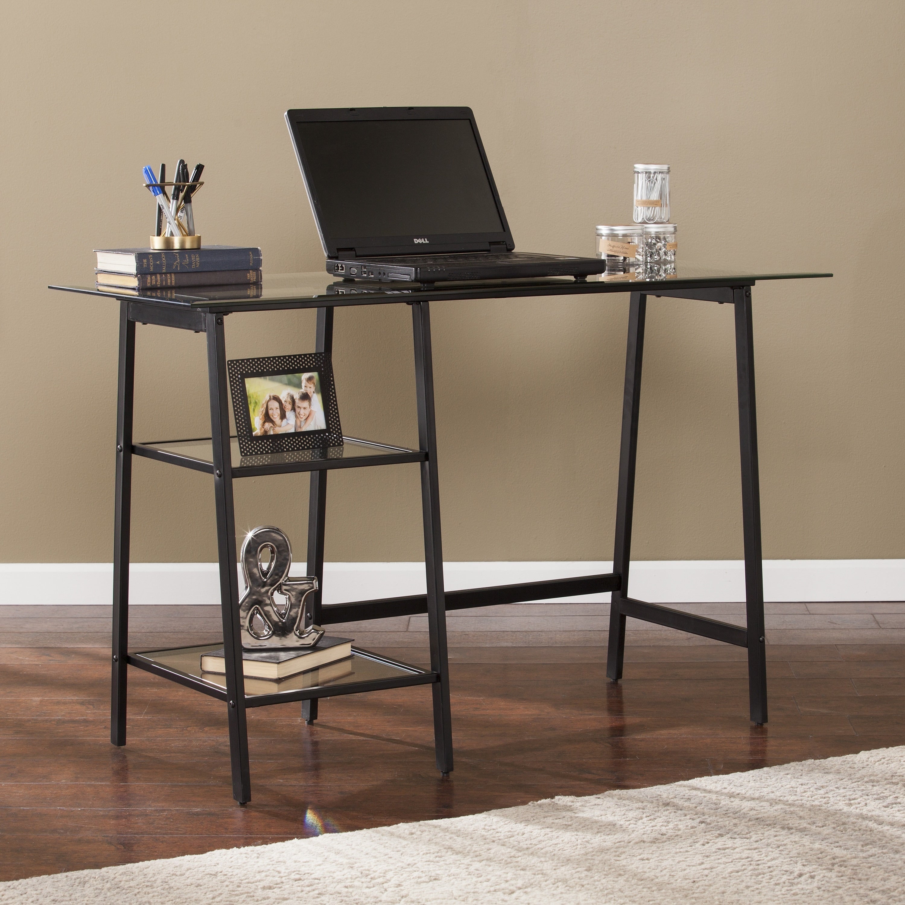 Harper Blvd Allendale Metal Glass Sawhorse A Frame Writing Desk Black