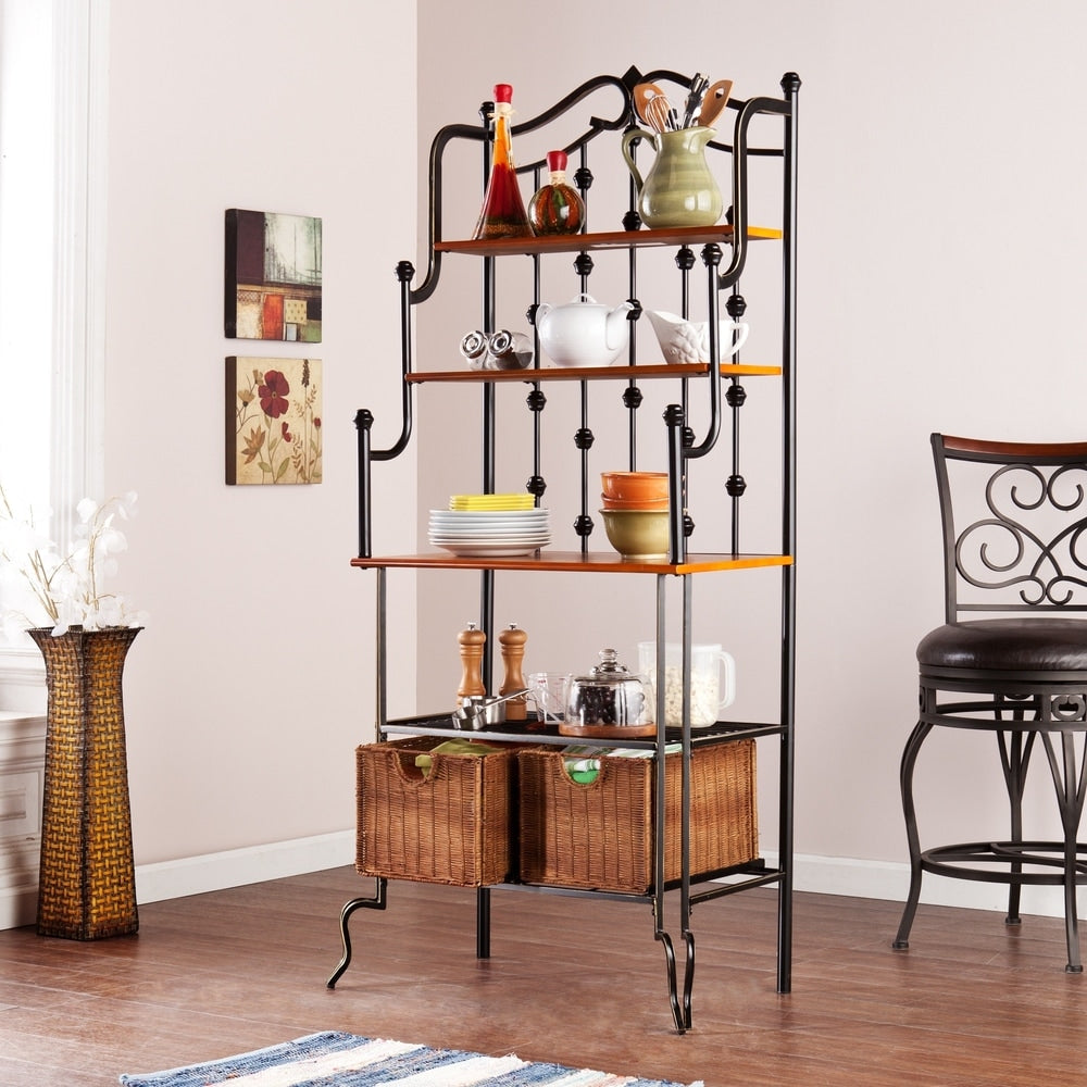 Copper Grove Docherty Black Bakers Rack With Brown Shelves