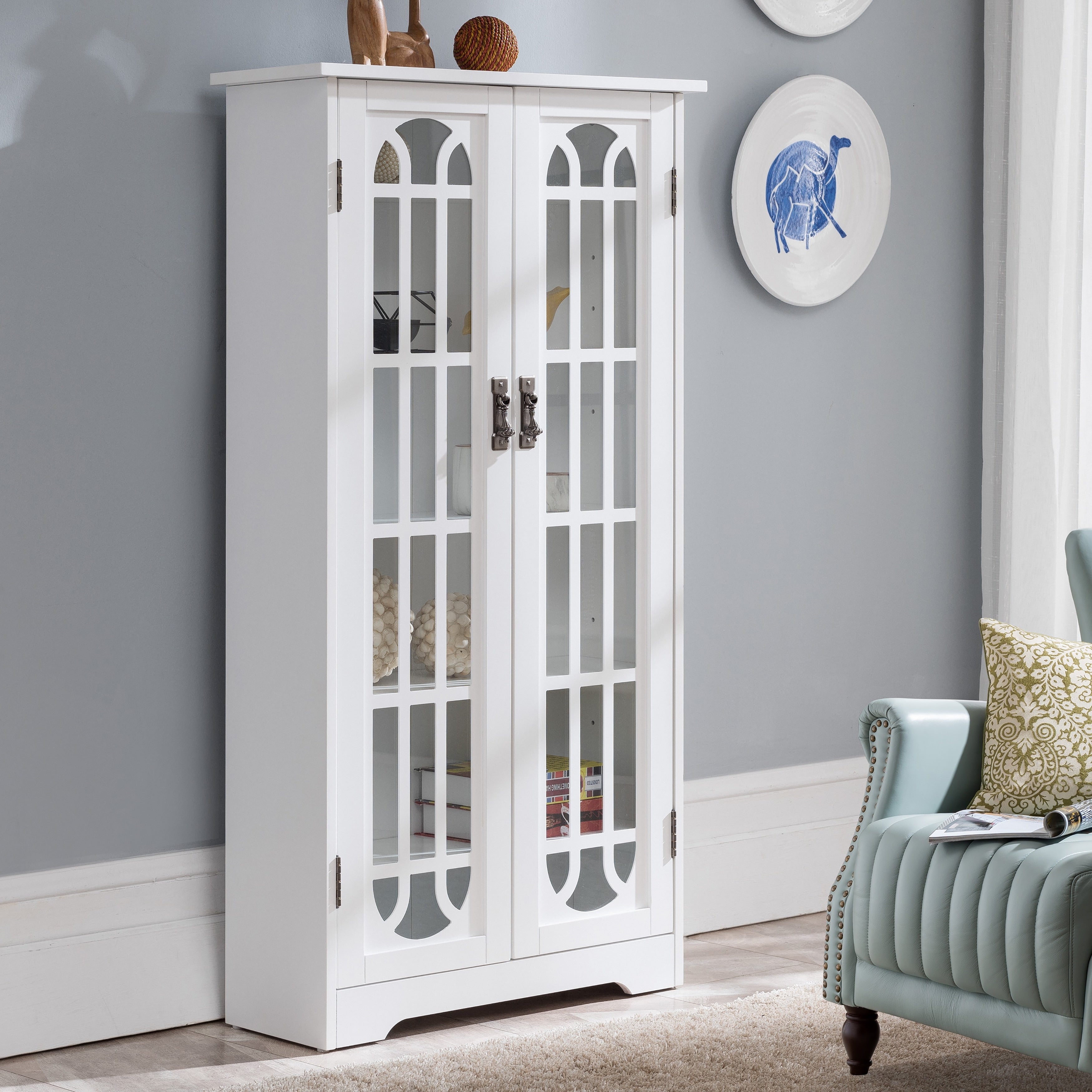 Harper Blvd Display Cabinet W Windowpane Glass Doors