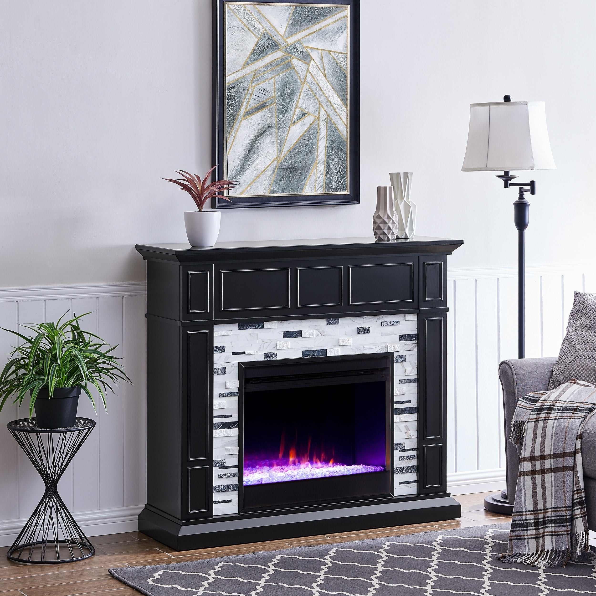 Harper Blvd Dre Contemporary Black Wood Color Changing Fireplace