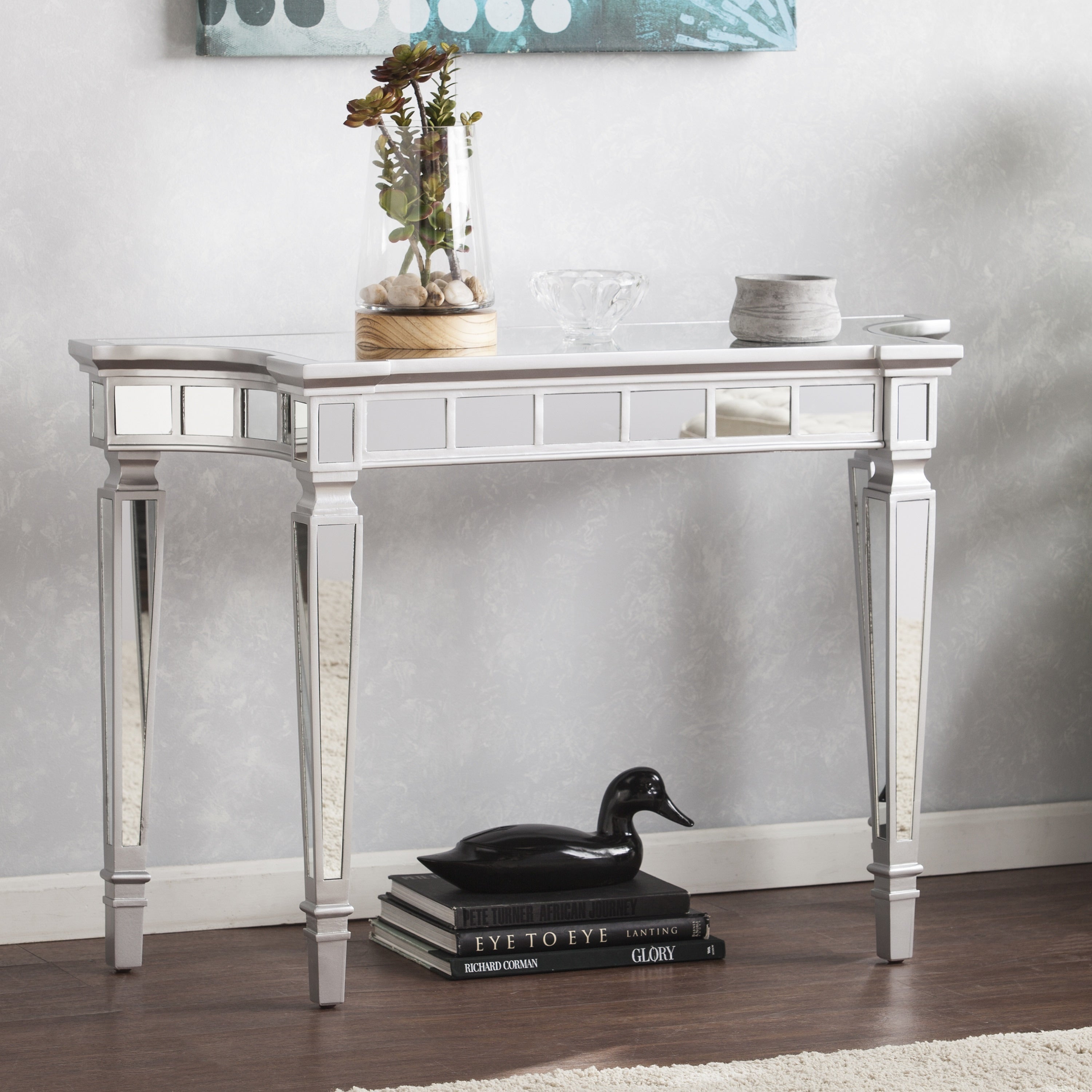 Silver Orchid Olivia Glam Mirrored Console Table Matte Silver