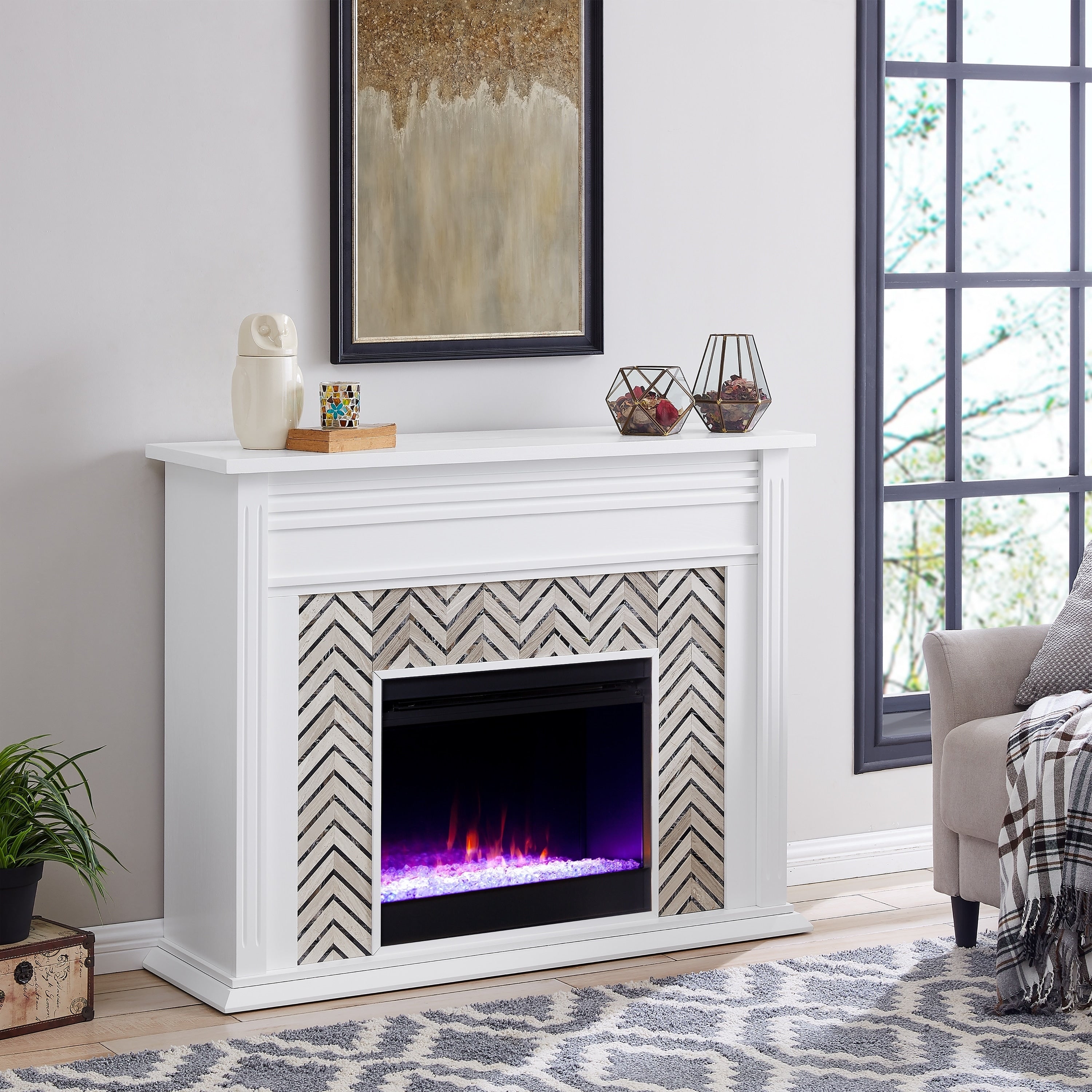 Harper Blvd Heidi Contemporary White Wood Color Changing Fireplace