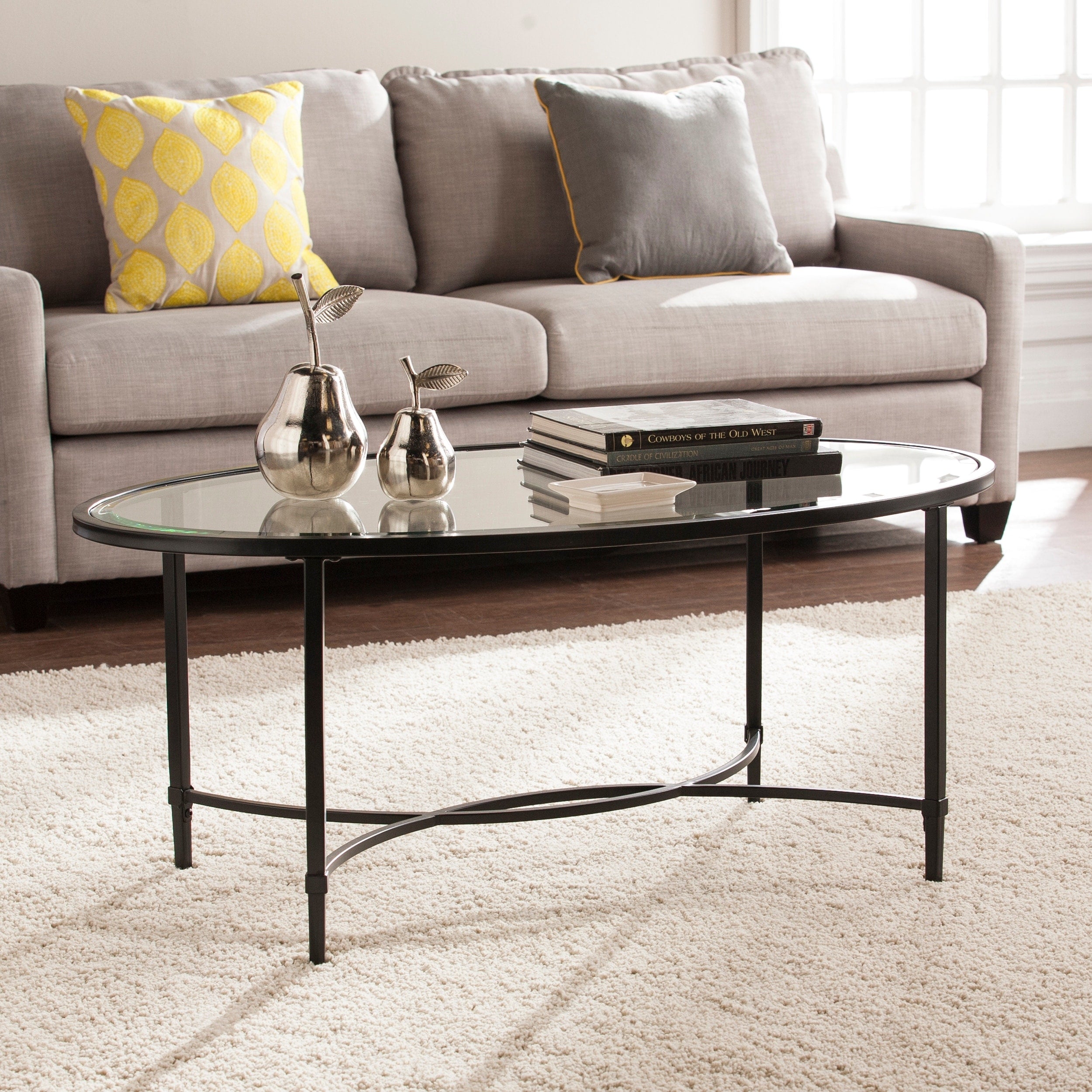 Harper Blvd Quaker Metal Glass Oval Cocktail Table Black