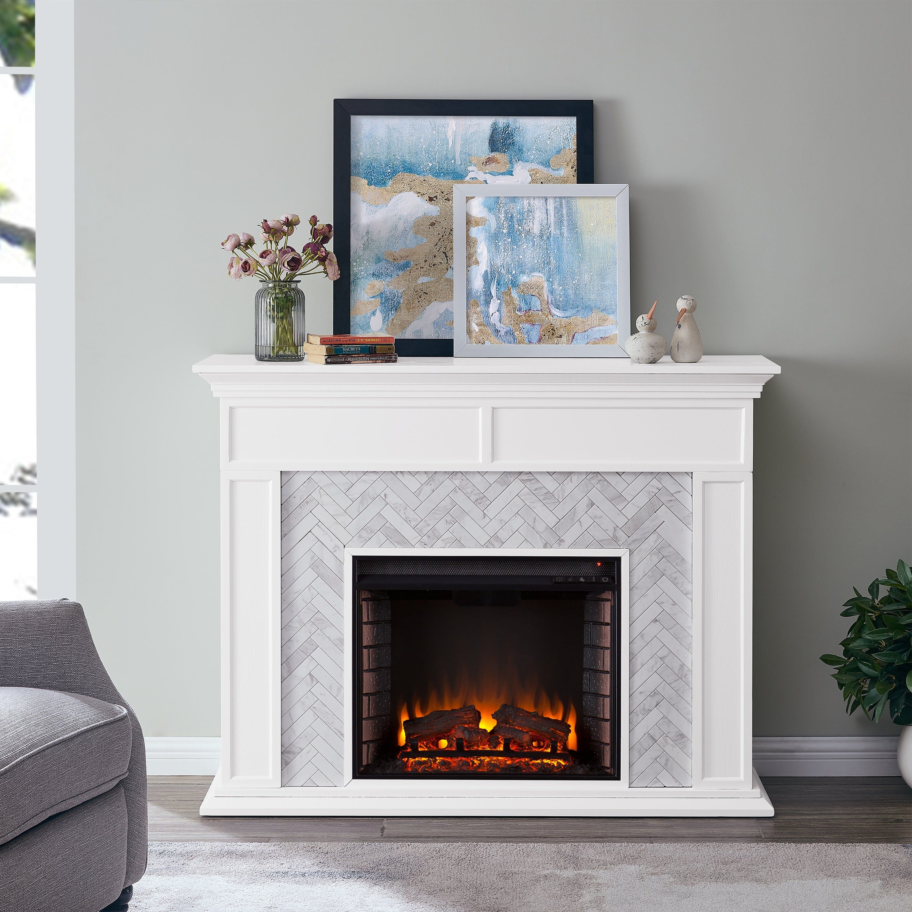 Harper Blvd Torton Contemporary White Wood Electric Fireplace