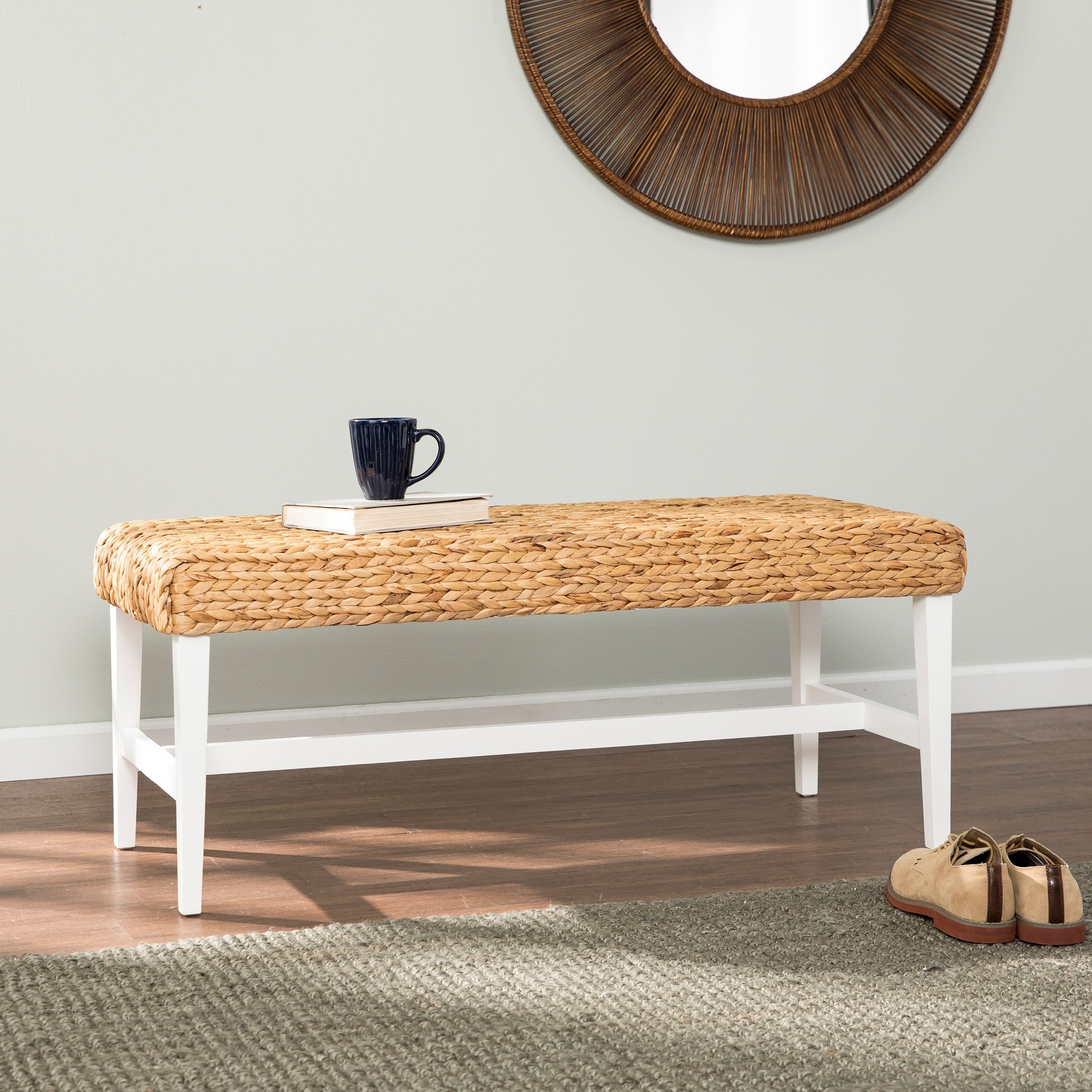 The Curated Nomad Terraza White Woven Coffee Table Bench