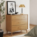 Harper Mid Century Modern Dresser Solid Wood Dresser For Bedroom With 3 Drawers And Metal Drawer Pulls