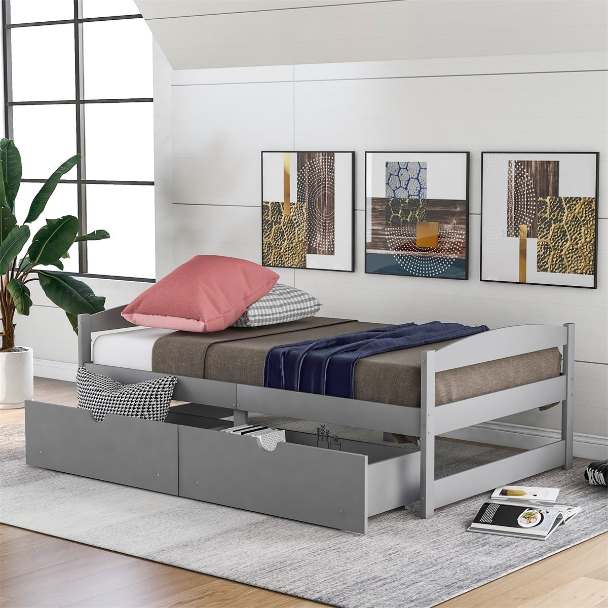 Harper Bright Designs Twin Platform Bed With Two Drawers