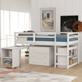 Harper Bright Design Twin Low Study Loft Bed With Cabinet And Rolling Portable Desk