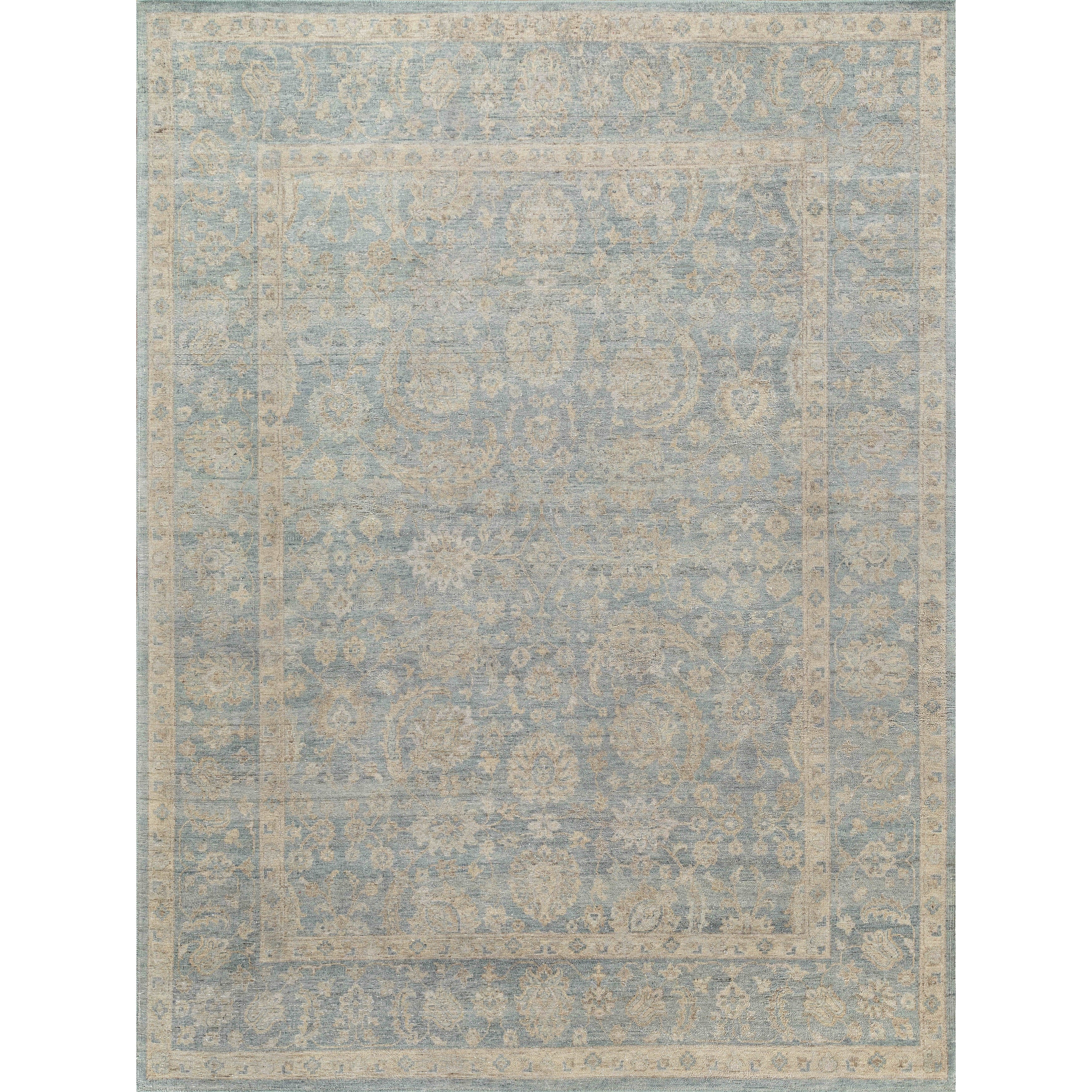 Harper Hand Knotted New Zealand Wool Light Blue Beige Area Rug 7 X 48