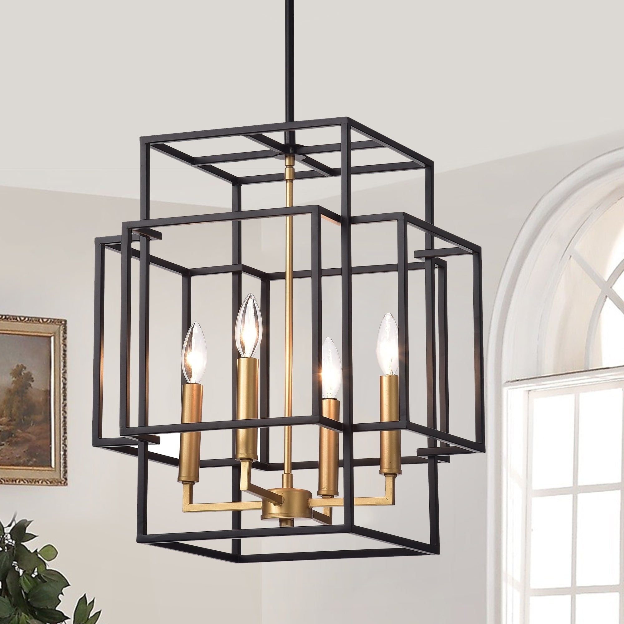 Hartwell 15 Inch 4 Light Pendant Lamp Black And Gold Finish