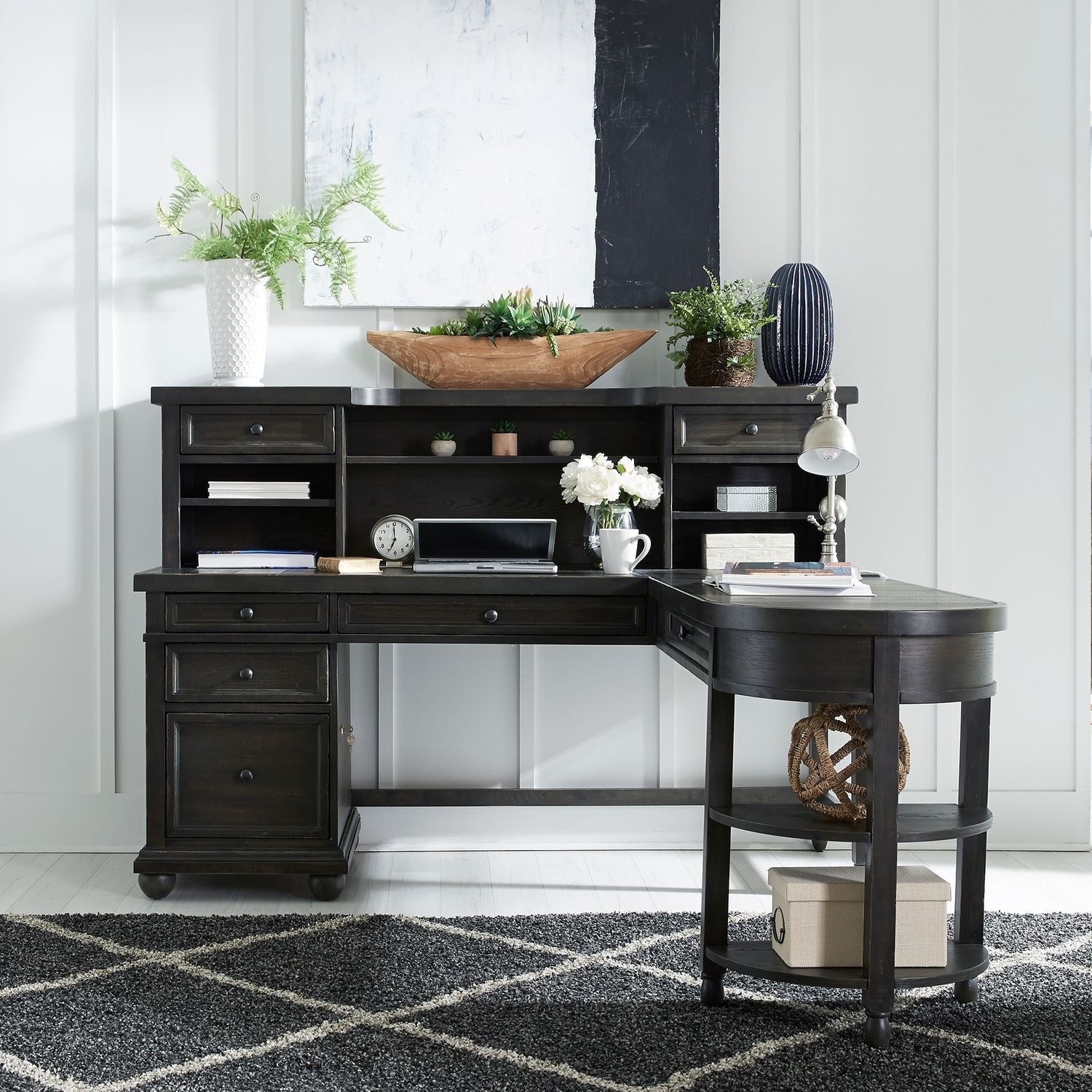 Harvest Home Black 3 Pc. L Shaped Desk And Hutch