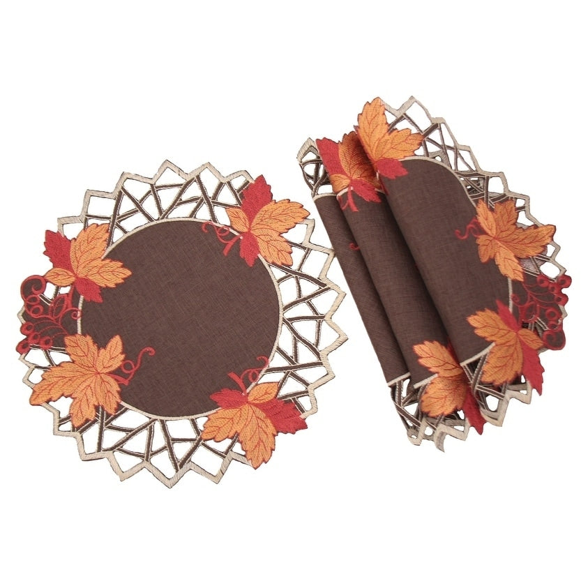 Harvest Hues Embroidered Cutwork Fall Doilies 12 Inch Round Set Of 4