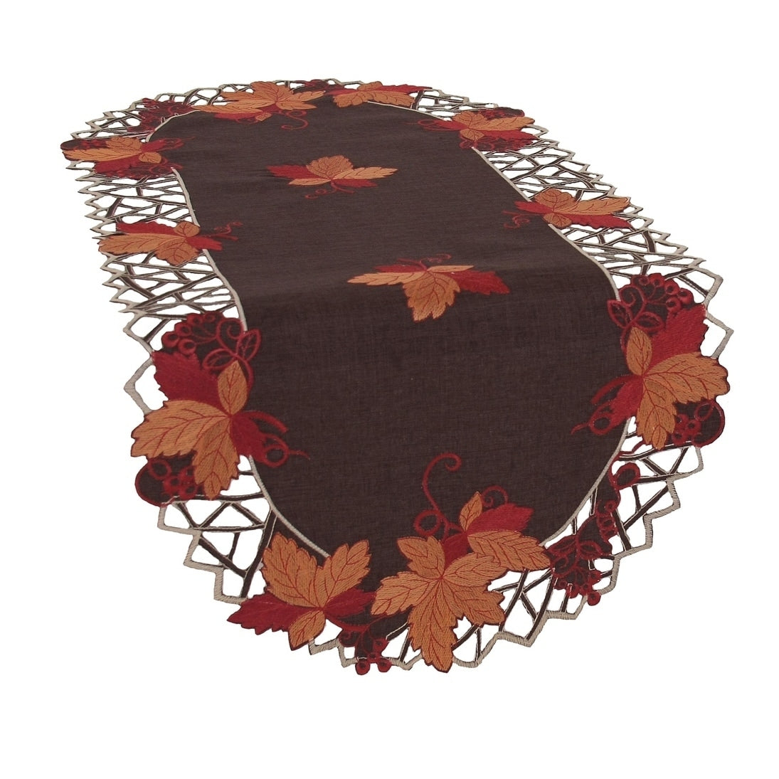 Harvest Hues Embroidered Cutwork Fall Table Runner 16 By 34 Inch
