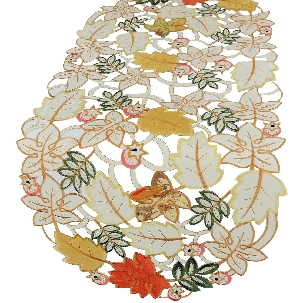 Harvest Splendor Embroidered Cutwork Fall Table Runner 16 By 34 Inch
