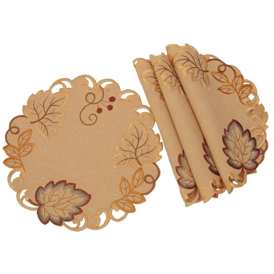 Harvest Verdure Embroidered Cutwork Fall Doilies 12 Inch Round Set Of 4