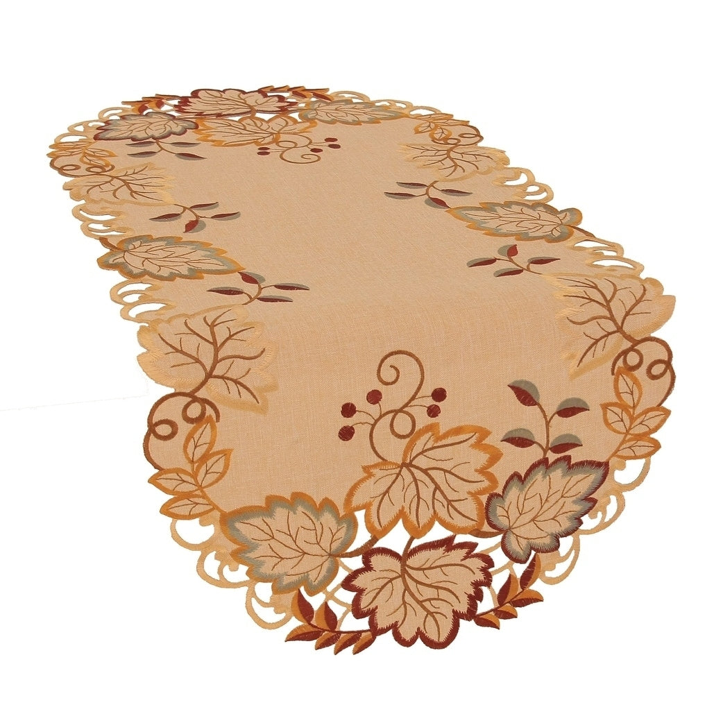 Harvest Verdure Embroidered Cutwork Fall Table Runner 16 By 34 Inch